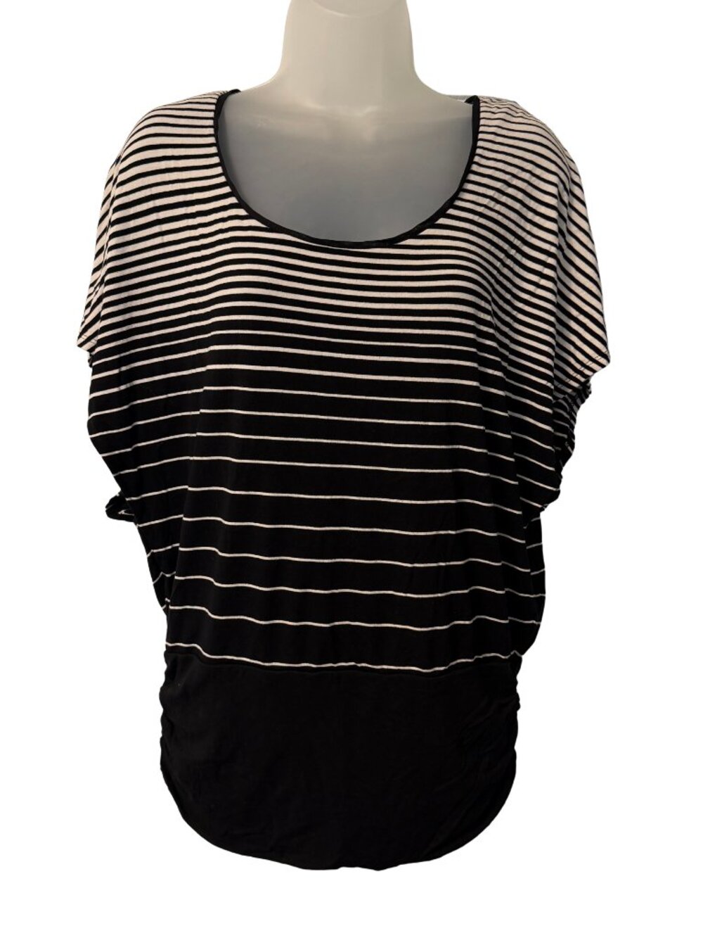 White House Black Market white black striped dolman sleeve top, Size Large